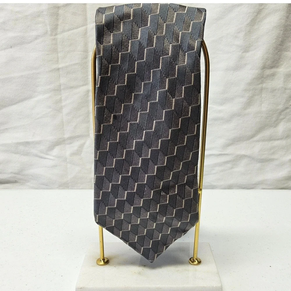 Innocenti Tom James Necktie‎ Mens Grey Silk Geometric Woven Made in USA